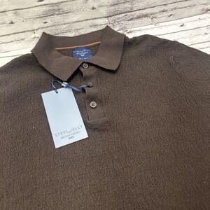 Steel & Jelly Polo Shirt Men's M Brown Textured Pattern Button Up British Design
